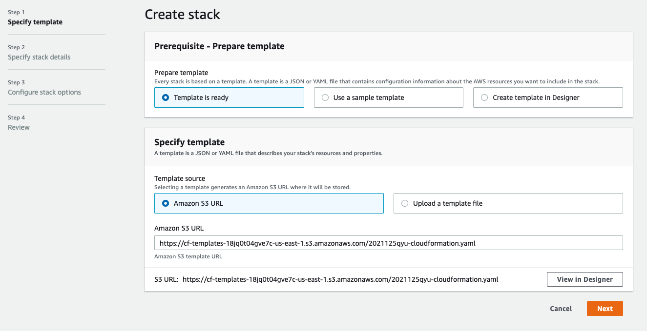 CloudFormation specify template